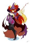  2019 absurd_res anthro breasts clothed clothing delphox female fur hi_res inner_ear_fluff looking_at_viewer mammal mirapony nintendo pok&eacute;mon pok&eacute;mon_(species) simple_background smile solo video_games yellow_fur 