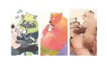 2019 anthro balls belly black_fur blush bottomwear brown_fur butt canid canine clothing eyes_closed felid fur group hi_res humanoid_hands lion male male/male mammal nele_chung overweight overweight_male pantherine penis raccoon_dog red_fur sex shorts sitting tanuki tongue tongue_out ursid young 