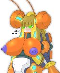  anthro arthropod big_breasts breasts capcom chlqjsro digital_media_(artwork) female glowing glowing_eyes green_eyes hi_res insect lepidopteran machine mega_man_(series) megaman_zero metallic_body moth mouthless nipples noseless reploid robot simple_background sol_titanion solo video_games 