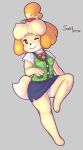  2019 absurd_res animal_crossing anthro breasts canid canine canis clothed clothing domestic_dog female fur hair hi_res isabelle_(animal_crossing) mammal nintendo one_eye_closed panties shih_tzu simple_background smile solo suenbroe toy_dog underwear video_games wink yellow_fur 