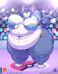  2019 4_toes anthro anthrofied belly big_belly big_breasts big_butt biped blue_fur breasts butt clothed clothing deep_navel digital_media_(artwork) domestic_cat eyelashes eyeshadow fangs felid feline felis female front_view fur half-closed_eyes hand_behind_head hand_on_stomach huge_breasts huge_butt huge_hips huge_thighs inside looking_at_viewer makeup mammal multicolored_fur navel nekocrispy nintendo obese obese_female overweight overweight_female pok&eacute;mon pok&eacute;mon_(species) pok&eacute;morph purugly ring solo thick_thighs toe_ring toes two_tone_fur video_games voluptuous white_fur wide_hips 