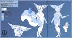  2019 anthro blokfort blue_eyes blue_fur braided_hair breasts canid canine claws clothing digital_media_(artwork) digitigrade dress english_text female fennec fox fur hair humanoid_hands ice kalta_(blokfort) long_hair mammal model_sheet multicolored_fur nipples nude pussy small_breasts solo text two_tone_fur white_fur 