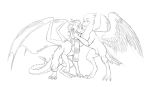  2017 avian beak claws dragon duo feathered_wings feathers feral gryphon hair horn membrane_(anatomy) membranous_wings scalie skaydie sketch smile spines standing western_dragon wings 