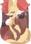  absurd_res anthro blush breasts butt delphox featureless_breasts female fur hi_res looking_at_viewer nintendo nyaswitchnya pok&eacute;mon pok&eacute;mon_(species) red_eyes red_fur simple_background smile solo video_games white_fur yellow_fur 