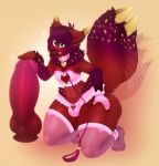  absurd_res alexaxes anthro blush bulge canid canine clothed clothing collar crossdressing dildo girly hi_res huge_dildo kneeling leash legwear looking_at_viewer male mammal sex_toy solo stockings tailwag thick_thighs underwear wide_hips 
