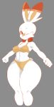  2019 absurd_res anthro big_butt biped bra breasts butt clothing dipstick_ears female fur grey_background hi_res lagomorph long_ears looking_at_viewer mammal multicolored_ears nintendo one_eye_closed orange_ears panties pok&eacute;mon pok&eacute;mon_(species) scorbunny simple_background solo thick_thighs underwear vammzu video_games white_ears white_fur wide_hips wink 