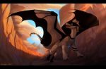  2017 black_bars blue_eyes claws day detailed_background dragon feral membrane_(anatomy) membranous_wings outside scalie skaydie smile solo standing western_dragon wings 