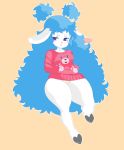  anthro biped blue_hair blush bovid caprine clothing digital_media_(artwork) female floppy_ears fluff_(vammzu) fur goat hair hi_res long_hair mammal panties purple_eyes simple_background solo sweater tan_background thick_thighs topwear underwear vammzu white_ears white_fur 