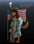  2019 absurd_res anthro anthrofied breasts clothing darthmaul1999 disney female flag gloves_(marking) gradient_background hair hi_res holding_object leg_markings looking_at_viewer looking_back mammal markings navel nipples oliver_and_company open_mouth open_smile pussy red_hair rita_(disney) robe simple_background smile socks_(marking) solo standing statue_of_liberty us_flag 