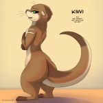  1:1 absurd_res blush english_text female feral hi_res kiwi_(changing_fates) kuroodod lutrine mammal mustelid simple_background solo text 