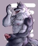  after_sex anthro bodily_fluids canid canine canis cum erection genital_fluids ghangaji hi_res humanoid_penis kemono male mammal muscular muscular_male nipples nude open_mouth penis solo wolf 