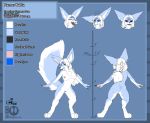  2018 anthro big_breasts blokfort blue_eyes blue_fur bottomless braided_hair breasts canid canine clothed clothing digital_media_(artwork) dress female fennec fox fur hair kalta_(blokfort) long_hair looking_at_viewer mammal model_sheet multicolored_fur nude pussy solo two_tone_fur white_fur white_hair 