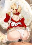  1boy 1girl ahoge anus ass ass_grab back back_cutout bangs bar_censor bent_over blonde_hair blush bow bow_panties braid breast_press breasts censored clothed_female_nude_male commentary_request cum cum_in_pussy cum_on_ass cum_on_body cum_on_lower_body doggystyle dress epaulettes eyebrows_visible_through_hair fate/extra fate/grand_order fate_(series) french_braid frills furrowed_eyebrows garter_belt garter_straps green_eyes hair_intakes hair_ribbon hetero high_heels highleg highleg_panties large_breasts long_sleeves looking_at_viewer looking_back maid_headdress nero_claudius_(fate) nero_claudius_(fate)_(all) nude open_mouth orange_maru panties panties_aside penis pubic_hair puffy_long_sleeves puffy_sleeves red_dress ribbon sex sidelocks solo_focus spread_ass standing string_panties sweat thighhighs tied_hair underwear vaginal white_legwear white_panties yang-do 