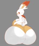  2019 anthro big_breasts big_butt biped bra breasts butt clothing digital_media_(artwork) female foreshortening fur huge_butt lagomorph long_ears mammal multicolored_ears nintendo orange_ears panties pok&eacute;mon pok&eacute;mon_(species) rear_view scorbunny short_tail solo underwear vammzu video_games voluptuous white_ears white_fur white_tail 