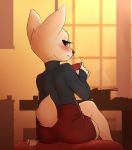  2019 absurd_res aggressive_retsuko alcohol anthro beverage blush canid canine captainpudgemuffin clothed clothing crossed_legs digital_media_(artwork) eyelashes female fennec fenneko fox fully_clothed glass hi_res holding_glass holding_object inside mammal sanrio sitting smile solo 