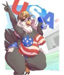  4th_of_july accipitrid accipitriform alcohol anthro avian bald_eagle beer beverage bird breasts eagle female garuda_six javanshir miss_america non-mammal_breasts overweight overweight_female sea_eagle solo united_states_of_america 