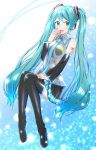  1girl aqua_eyes aqua_hair boots hatsune_miku highres long_hair supo01 thigh_boots thighhighs twintails vocaloid 