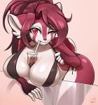  ailurid anthro beverage big_breasts bikini breasts bubble_tea clothing female hands-free_bubble_tea kittell_(artist) looking_at_viewer mammal meme one_eye_closed red_panda solo swimwear 