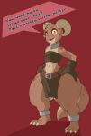  2019 anthro big_butt biped butt clothing collar dialogue digital_media_(artwork) english_text female flat_chested gloves hands_on_hips handwear hi_res horn huge_butt kobold loincloth looking_at_viewer navel piko red_background reptile scalie short_stack simple_background speech_bubble text thick_thighs vammzu wide_hips 