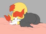  all_fours big_butt biped black_fur braixen butt butt_pose canid canine digital_media_(artwork) female fur hi_res huge_butt inner_ear_fluff mammal multicolored_fur nintendo pok&eacute;mon pok&eacute;mon_(species) raised_tail red_eyes red_fur red_tail solo thick_thighs two_tone_tail vammzu video_games white_fur yellow_ears yellow_fur yellow_tail 