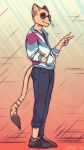  &lt;3 2019 5_fingers anthro clothed clothing digital_media_(artwork) domestic_cat eyewear felid feline felis fingers glopossum hi_res male mammal smile solo standing 