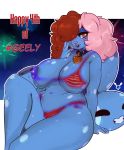  2019 4th_of_july amber_eyes anthro areola barely_visible_genitalia barely_visible_pussy big_breasts blush bodypaint breasts digital_media_(artwork) english_text female geeflakes geeflakes_(character) hair hair_over_eye hi_res huge_breasts lagomorph leporid mammal monster multicolored_hair navel nipples nude pink_nose pussy rabbit solo text thick_thighs two_tone_hair voluptuous 