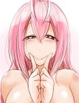  1girl blush breasts cleavage heart heart-shaped_pupils highres kobayashi_tetsuya large_breasts long_hair looking_at_viewer original pink_hair red_eyes smile solo symbol-shaped_pupils upper_body 