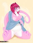  2019 anthro big_breasts bottomless breasts clothed clothing clothing_lift female hi_res lizard pussy reptile scalie seductive simple_background slightly_chubby terryburrs tongue tongue_out voluptuous 