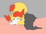  all_fours big_butt biped black_fur braixen butt butt_pose canid canine digital_media_(artwork) female fur hi_res huge_butt inner_ear_fluff mammal multicolored_fur nintendo pok&eacute;mon pok&eacute;mon_(species) raised_tail red_eyes red_fur red_tail solo thick_thighs two_tone_tail vammzu video_games white_fur yellow_ears yellow_fur yellow_tail 