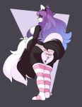  anthro big_breasts big_butt biped black_ears black_fur black_tail blue_hair bra breasts butt canid canine clothing digital_media_(artwork) dipstick_ears female fluffy fluffy_tail fur hair hi_res legwear long_hair long_tail looking_at_viewer looking_back mammal multicolored_ears multicolored_fur multicolored_hair panties purple_hair rear_view solo stockings thigh_highs two_tone_ears two_tone_fur two_tone_hair two_tone_tail underwear vammzu white_ears white_fur white_tail 