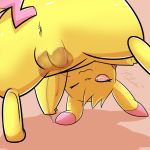  1:1 2018 ;3 all_fours anus big_butt bodily_fluids butt fan_character female feral fur genital_fluids hi_res horny_(disambiguation) looking_at_viewer looking_back milachu milachu92 nintendo one_eye_closed pikachu pok&eacute;mon pok&eacute;mon_(species) presenting presenting_anus presenting_hindquarters presenting_pussy pussy pussy_juice seductive smile solo spread_legs spreading thick_thighs video_games wide_hips wink yellow_fur 