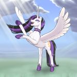  1:1 2019 alternate_hairstyle arareroll cloud collar cutie_mark emo equid eyes_closed eyeshadow feathered_wings feathers female feral friendship_is_magic hi_res horn makeup mammal my_little_pony outside princess_celestia_(mlp) solo spiked_collar spikes white_feathers winged_unicorn wings 