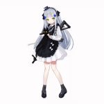  1girl 1other animated animated_gif assault_rifle black_cat cat closed_eyes cuddling girls_frontline green_eyes gun h&amp;k_hk416 hat hk416_(girls_frontline) hug lolita_fashion lowres mini_hat official_art rifle shoes silver_hair socks top_hat weapon yellow_eyes younger 