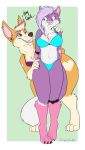 &lt;3 &lt;3_marking 2018 4_toes absurd_res anthro bikini blue_eyes breasts brown_nose canid canine canis cheek_tuft chest_tuft cinnamon_(yoko_darkpaw) claws cleavage clothed clothing dialogue domestic_dog duo ear_piercing english_text eyebrows eyelashes eyeshadow fangs female finger_claws fox fur gloves_(marking) hair hand_on_shoulder hands_behind_back herding_dog heterochromia hi_res leg_markings makeup mammal markings midriff multicolored_fur multicolored_hair navel one_eye_closed open_mouth open_smile pastoral_dog piercing pink_eyes pink_fur pink_hair pink_nose purple_fur purple_hair purple_tail seductive short_hair signature simple_background smile socks_(marking) standing swimwear tan_fur text toe_claws toes tongue tuft two_tone_hair welsh_corgi white_fur white_hair white_tail wink yoko_(yoko_darkpaw) yoko_darkpaw 