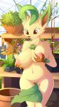  2019 anthro anthrofied areola big_breasts bodily_fluids breasts digital_media_(artwork) eeveelution eyelashes female hi_res honey lactating leafeon nintendo nipples nude plant pok&eacute;mon pok&eacute;mon_(species) pok&eacute;morph pussy solo video_games whitmaverick 