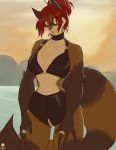  avencri clothing female hair mammal procyonid raccoon red_hair ring sky solo swimwear water 