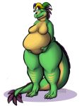  2019 anthro belly claws colored digital_drawing_(artwork) digital_media_(artwork) dinosaur eyes_closed hi_res male moobs naughtygryph nude open_mouth overweight overweight_male reptile scalie simple_background smile solo 