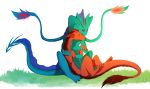  2019 digital_media_(artwork) dragon duo feral grass hi_res horn sitting smile wrappedvi 