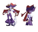  1girl ass bandana breasts character_sheet cropped_legs earrings full_body hand_on_hip hands_on_hips hat highres hoop_earrings jewelry looking_at_viewer official_art pirate_hat purple_hair purple_skin red_bandana risky_boots shantae_(series) shantae_5 simple_background smile solo standing sword trigger_(company) weapon white_background wrist_cuffs 