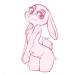  1:1 anthro areola belly disney eyelashes female flat_chested judy_hopps lagomorph leporid looking_at_viewer mammal navel nipples nude orenjipiiru rabbit simple_background smile solo tailwag white_background zootopia 