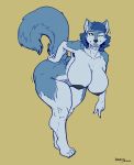  anthro big_breasts blue_hair breasts canid canine canis domestic_dog female greasymojo hair hi_res huge_breasts husky looking_at_viewer mammal nipples nordic_sled_dog nude one_eye_closed smile solo spitz standing thick_thighs voluptuous wide_hips 