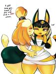  animal_crossing ankha_(animal_crossing) anthro breasts canid canine dialogue felid feline female female/female hi_res isabelle_(animal_crossing) lyn_nyl mammal nintendo video_games wide_hips 