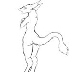  2012 ambiguous_gender butt crossed_arms digital_media_(artwork) digitigrade fluffy fluffy_ears fluffy_tail fur hourglass_figure line_art long_tail looking_away monochrome nude open_mouth portrait sergal simple_background sketch small_waist solo standing test_pattern three-quarter_portrait white_background 