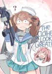  alternate_costume brown_hair cosplay dixie_cup_hat english_text enjaku_izuku flat_chest gun hat highres holding holding_gun holding_weapon kantai_collection military military_hat military_uniform neckerchief open_mouth ryuujou_(kantai_collection) sailor_collar samuel_b._roberts_(kantai_collection) samuel_b._roberts_(kantai_collection)_(cosplay) saratoga_(kantai_collection) twintails uniform weapon 