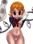  barely_visible_genitalia barely_visible_pussy bodily_fluids bottomless breasts clothed clothing drooling female hi_res humanoid lyn_nyl not_furry peacock_(skullgirls) pussy saliva sharp_teeth solo teeth wide_hips 