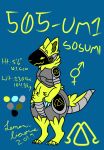  2019 absurd_res armor fur herm hi_res intersex lemonlicious logo mammal model_sheet protogen sosumi_(lemonlicious) standing yellow_fur 