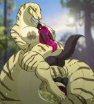  anthro big_breasts blush breasts butt canid canine female hi_res larger_female long_tongue mammal nipples nude pyc-art reptile scalie size_difference snake tongue tongue_out 
