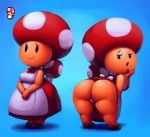  apron big_butt black_eyes butt clothing clothing_lift dress dress_lift fungus mario_and_luigi_(series) mario_bros mataknight mushroom nintendo panties red_skin seductive toadette underwear video_games 