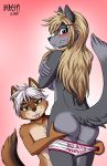  2019 anthro black_nose blonde_hair blue_eyes blush breasts brown_fur butt butt_grab camp_pines canid canine canis clothing coyote embarrassed female female/female forced_undressing fur grey_fur grope hair hair_clips hand_on_butt heresy_(artist) hi_res jensca kimber long_hair looking_at_viewer looking_back mammal multicolored_fur nude panties short_hair shy side_boob slim tan_fur teasing text tongue two_tone_fur underwear undressing white_hair wolf yellow_eyes 