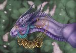  2019 blue_eyes digital_media_(artwork) dragon feral flamingtitania hi_res horn purple_scales purple_skin scales smile solo 